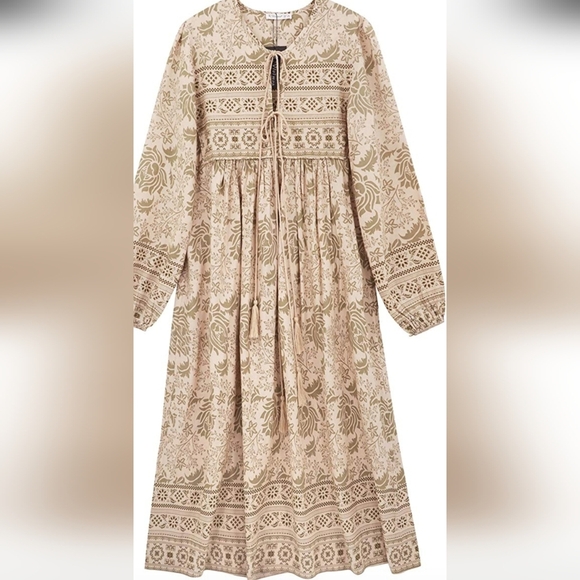 Chic Beige Patterned Long Sleeve Dress - Picture 3 of 13